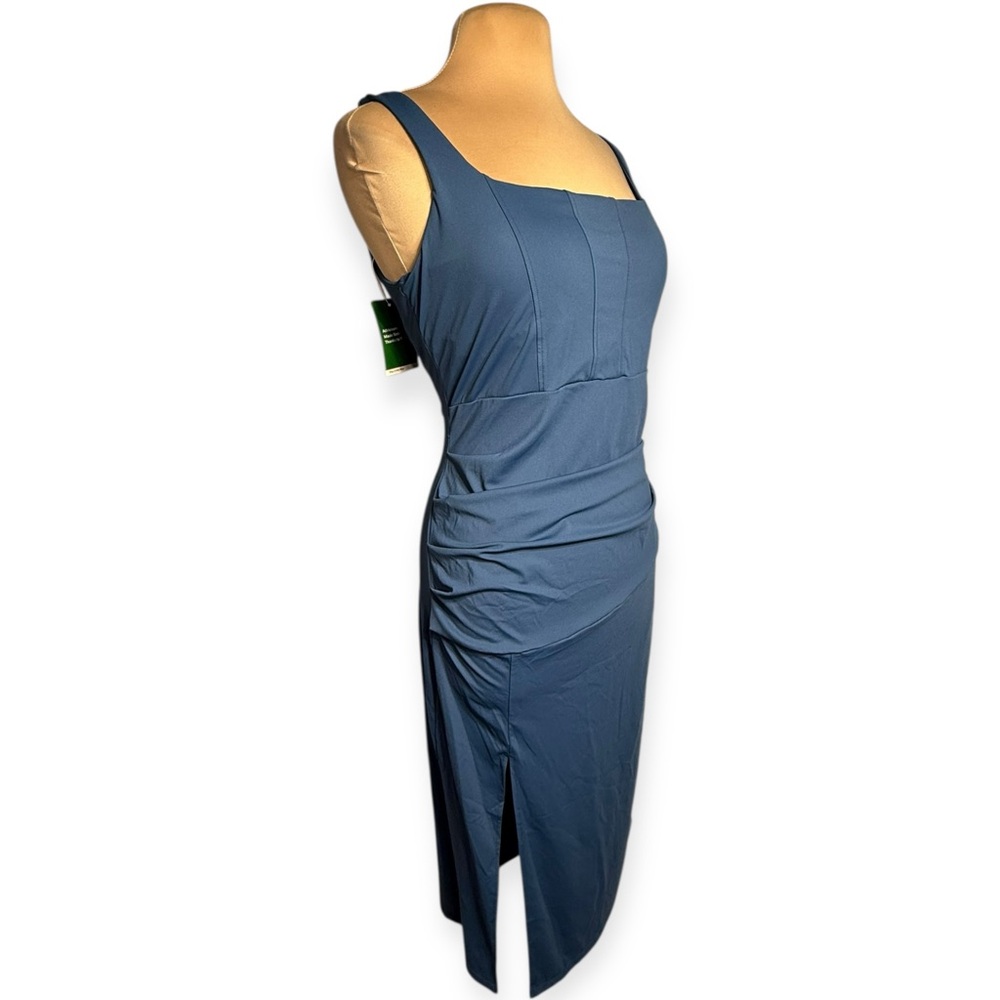 Halara square neck corset rushed midi dress Majolica Blue size XL 16 - Picture 3 of 13